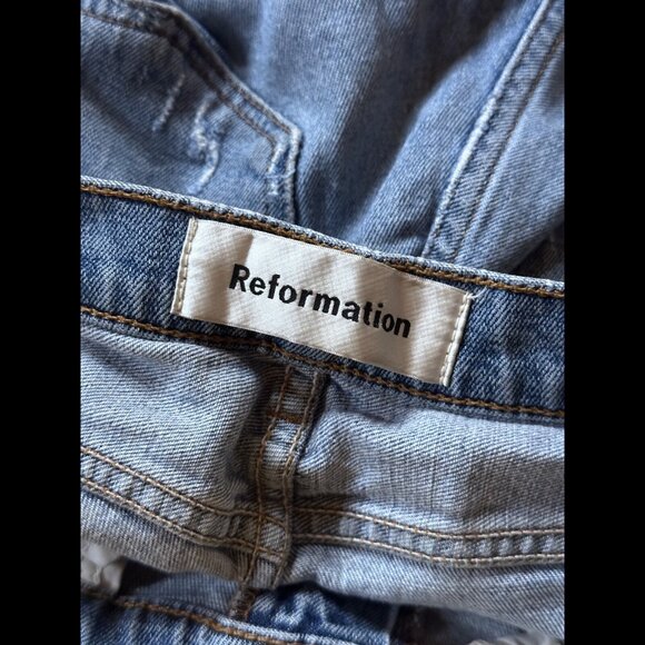 Reformation Jeans 25 Womens Blue Straight Frayed Distressed High Rise Ankle - Picture 7 of 9